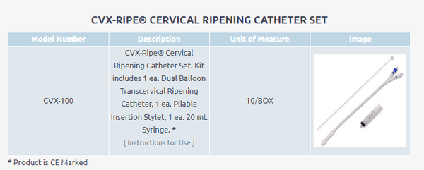 CVX-Ripe Cervical Ripening Catheters | PN: CVX-100 | Utah Medical Products Inc.